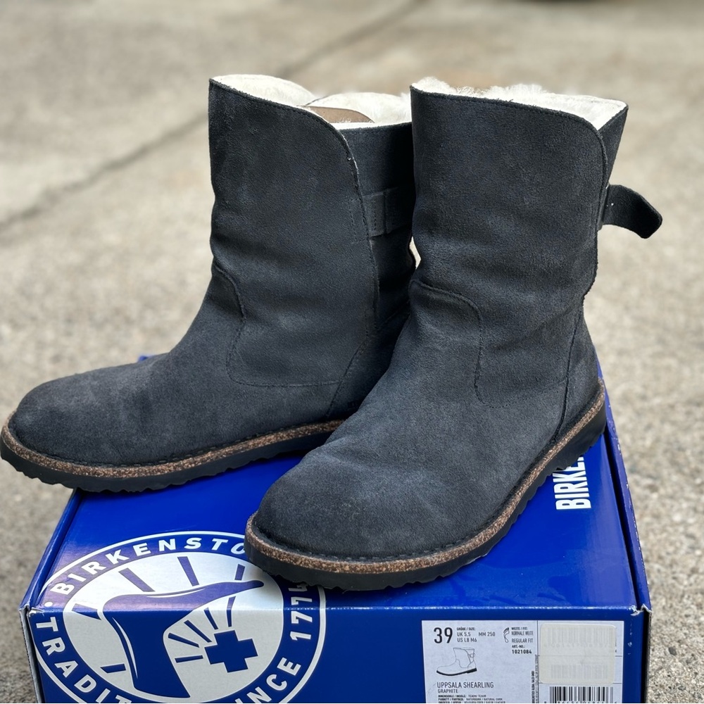 Birkenstock Uppsala shearling boot in graphite suede.